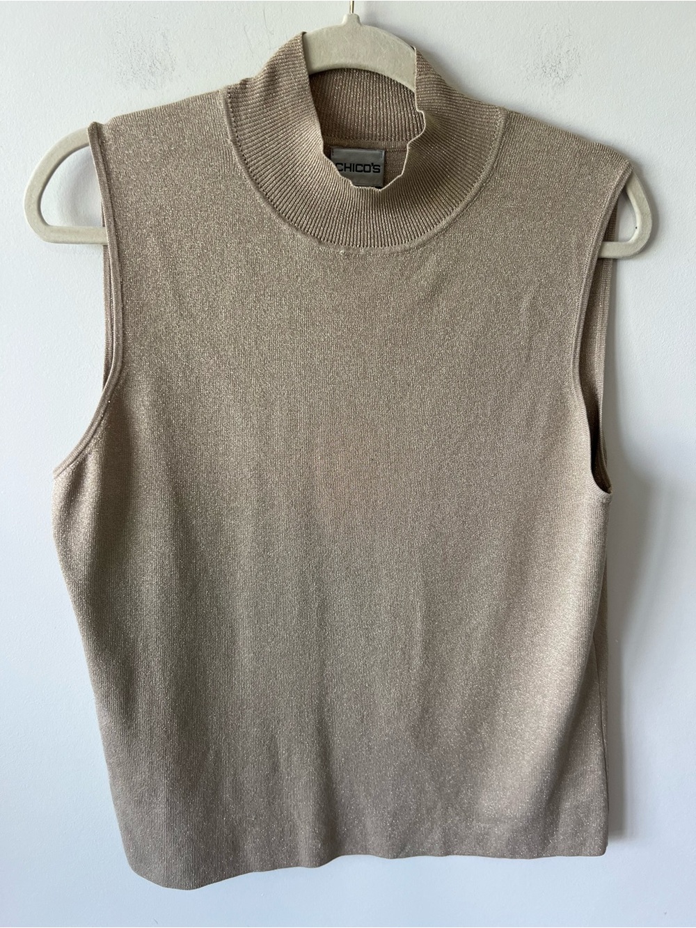 Chico's Sleeveless Mock Neck Top in Gold Shimmer Silk Blend